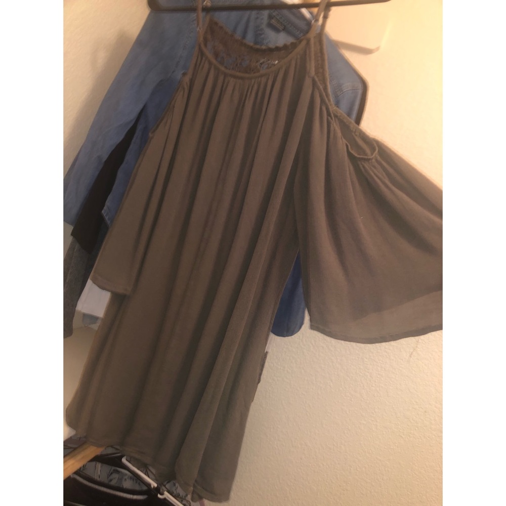 Neutral green off shoulder dress